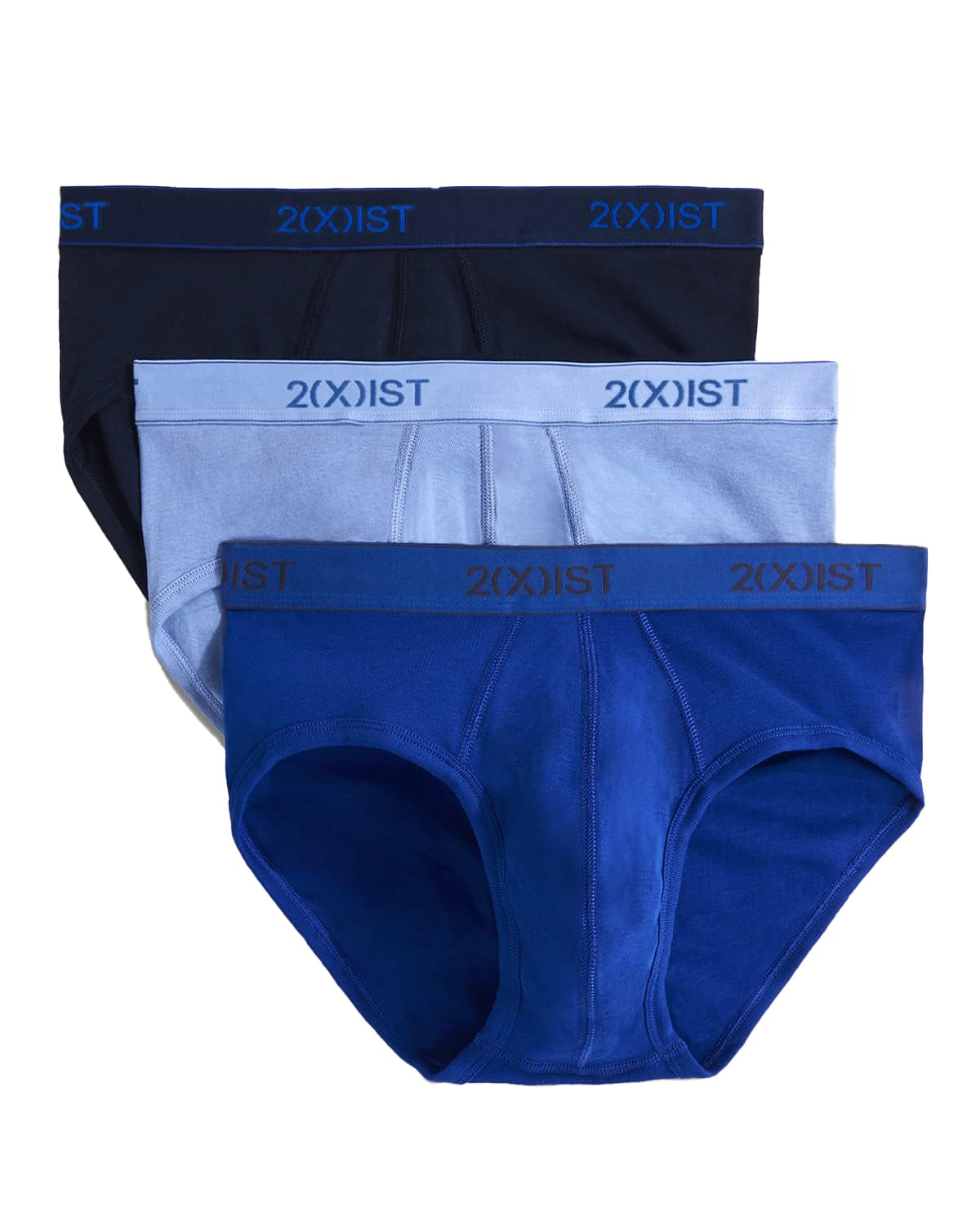 Photo 1 of 2(X)IST mens Essential Cotton No Show 3-pack Briefs, Navy/Cobalt Blue/Porcelain, Medium US