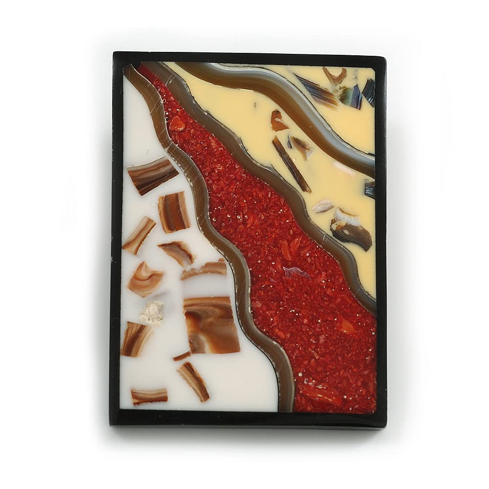 45mm L/Rectangular Shape Sea Shell Brooch/Yellow/Red/White Shades/Handmade/Slight Variation In Colour/Natural Irregularities