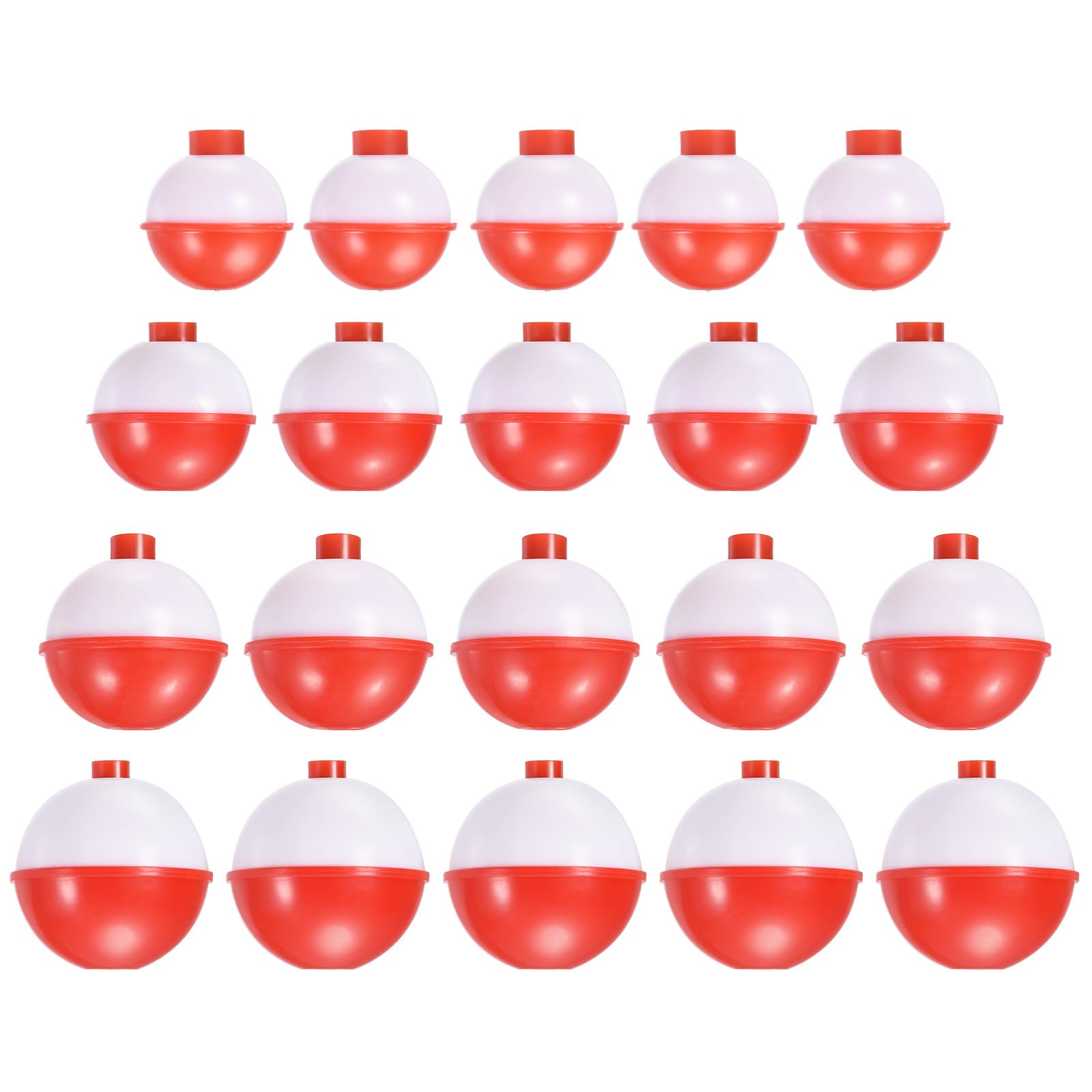 PATIKIL 1/1.25/1.5/2 Inch Fishing Bobber Bulk, 20 Pack Hard ABS Push Button Round Buoy Float Bobber Tackle, Red and White