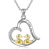 HKPATOP Heart Duck Necklace 925 Sterling Silver Duck Pendant Necklace Cute Animal Jewelry Gifts for Women Mother Sister Friends