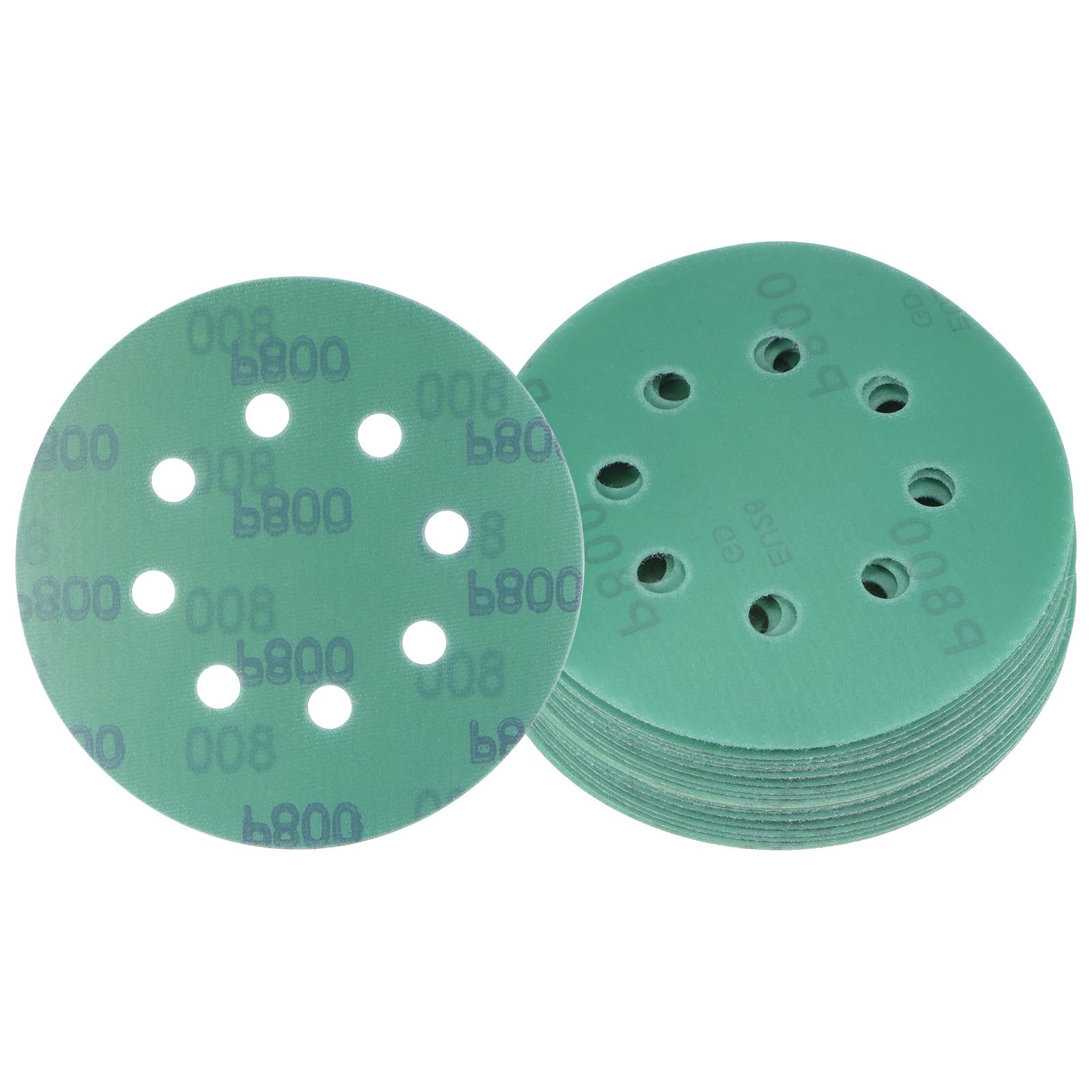 Kozelo 25pcs Green Film Sanding Discs - [5 Inch 800 Grits 8 Hole ] Round Aluminum Oxide Hook & Loop Wet Dry Sander Pads for Wood Metal Polishing Use| Zirconium Corundum Sandpaper