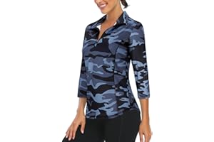 LURANEE Womens 3/4 Roll Sleeve 1/4 Zip Pullover Golf Shirts Athletic Hiking Running Workout Tops UPF 50+