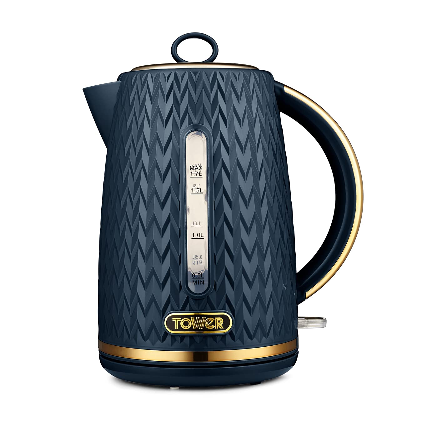 Tower T10052MNB Empire 1.7 Litre Kettle with Rapid Boil, Removable Filter, 3000W, Midnight Blue with Brass Accents