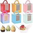 YASYU 24 Pcs Cupcake Boxes Individual Cupcake Containers with Window Insert and Handle Single Cupcake Holder Box Muffins Carriers Cardboard Bakery Bakeware Boxes