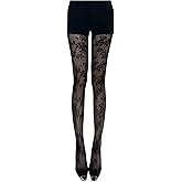 OYOANGLE Women's Floral Lace Fishnet Stockings Sheer Mesh Pantyhose High Waisted Coquette Tights