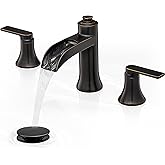 HEYMYTAP Waterfall Bathroom Faucets 3 Hole, 8 Inch Brass Oil Rubbed Bronze Bathroom Faucet, 2 Handles Bathroom Sink Faucet, Widespread Faucet for Bathroom Sink with Pop-up Drain & Hose