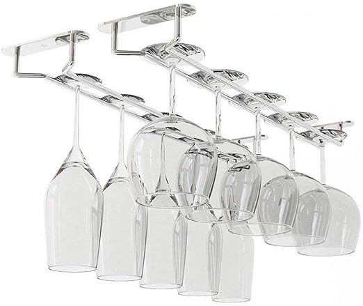 INDIAN DECOR. 312258 14-Inch Wine Glass Rack, Under Cabinet Wine Rack Glass Holder Stainless Steel Chrome Finish -Hanging Stemware Holder for Bar Kitchen (Set of 2)