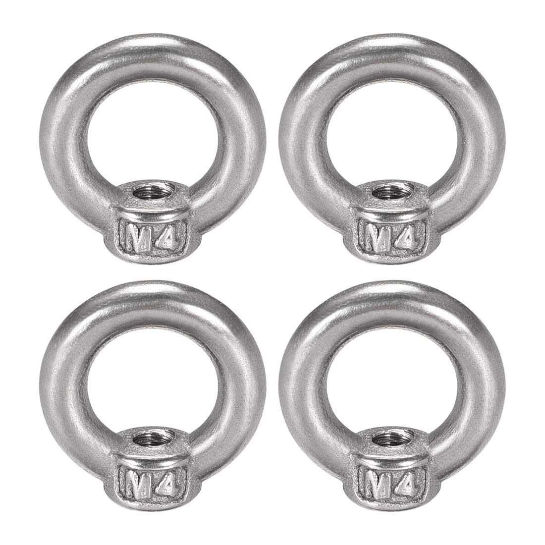 Sourcingmap Lifting Eye Nut M4 Female Thread 304 Stainless Steel Round Shape for Rope Fitting Pack of 4