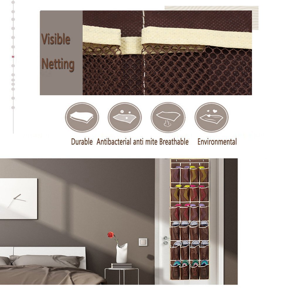 Hippih Over the Door Shoe Organizer with 24 Reinforced Pockets Hang on standard doors with 3 hooks,64\'\' x 19\'\'
