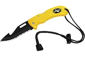 Saekodive Nami Folding Knife - Wrist Lanyard, Saltwater Resistant - Scuba Diving, Spearfishing, Fishing, Hunting, Camping Gear (Yellow/S.S.)