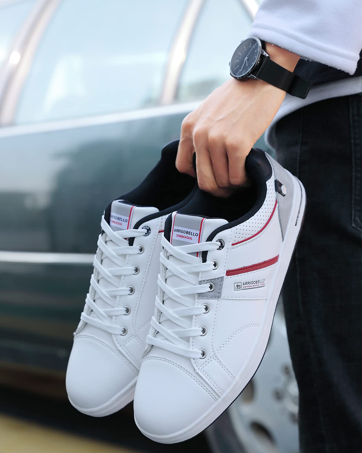 ARRIGO BELLO Sneaker Herren Freizeitschuhe Schuhe Sportschuhe Leder Mode rutschfest Outdoor Sneakers Größe 41-46 (A weiß,Size_46) 2