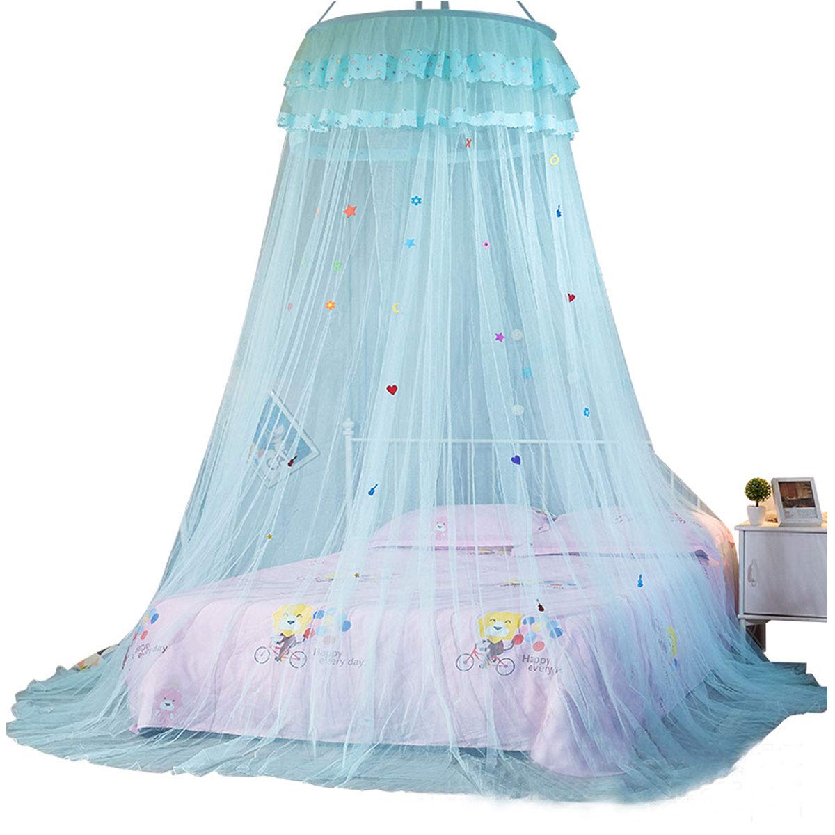 Bed Canopy Netting, Mosquito Net for Bed Round Ceiling for Girls - Fit for 1.5M Bed (Blue)