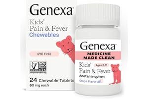 Genexa Kids’ Clean Pain & Fever Acetaminophen Chewables, Dye Free, 0% Artificial Additives, Delicious Grape Flavor, Chewable Medicine for Children 2-11, 80 mg per Tablet, 24ct
