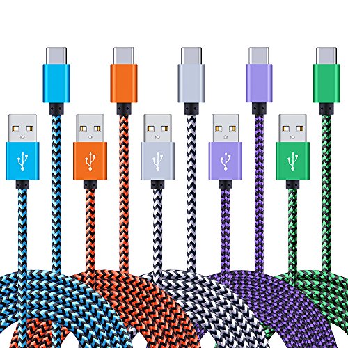 FiveBox 5Pack Fast Charger Compatible Samsung Galaxy S10e A10e A20 A30 A40 A50 A60 A70, LG Stylo 4/5, LG G8 G7 V40 ThinQ, Google Pixel 2/3/4 XL, 6FT USB Type C Cable Power Charger Nylon Charging Cord