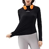 Angel season Women's Long Sleeve Athletic Sun Shirts Rash Guard Stretch Hiking Running Yoga Tops Outdoor, Black Size XL