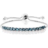 Gem Stone King 1.50 Cttw London Blue Topaz Tennis Bracelet For Women | 925 Sterling Silver | Gemstone Birthstone | Adjustable Bolo Bracelet For Women | Easy-On Easy-Off