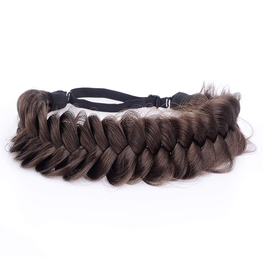 Gledola Messy Synthetic Hair Braided Headband Classic Chunky Wide Plaited Headband for Women Girl Beauty (Brunette Brown) — image 1