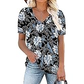 MLXSJ Women 2025 Summer Tops Short Sleeve T Shirts Casual V Neck Blouses Cute Loose Fit Tunic