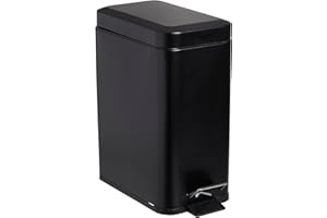 SIMPLEMADE Round Step Trash Can - 5 Liter / 1.3 Gallon - Stainless Steel Bathroom Trash Can, Small Trash Can with Lid, Metal Wastebasket, Rectangle Black
