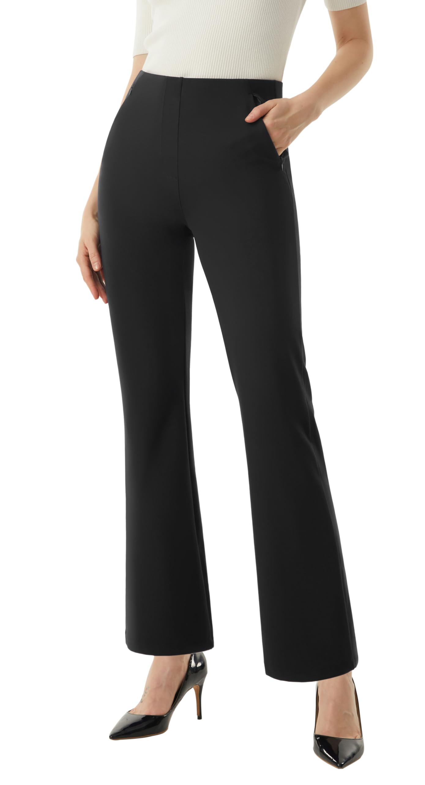 Photo 1 of AFITNE Women’s Yoga Dress Pants High Waisted Stretchy Straight Leg Business Casual Pants with Pockets Pull On Elastic Waist Work Office Lounge Slacks Black 30" S