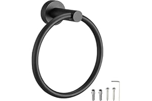 SAYONEYES Matte Black Towel Ring – Heavy Duty SUS304 Stainless Steel Rust Proof Hand Towel Holder Hanger for Bathroom, Kitchen Wall Mounted – Round Shape Towel Rack - 1 Pack
