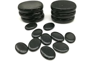 Windfulogo 16Pcs Hot Massage Stones Set Natural Lava Basalt Heated Warmer Stone for Spa Massage Black