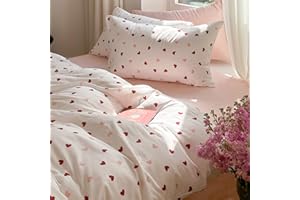 Erwinmu Duvet Cover Set King Size,White Pink Red Heart Printed Bedding Duvet Cover Girls Teens,Soft Microfiber Comforter Cover King with Zipper Closure and 2 Pillow Shams