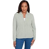 Alfred Dunner Women's Petite Zip-Front Chenille Collared Cardigan (X-Large, Sage)