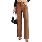 VILIGO Women's Faux Leather Pants Button PU Jeans Straight Wide Leg Trousers with Pockets