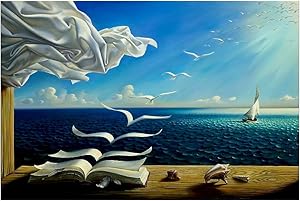 ZENDA Salvador Dali Wall Art Dalí Wave Book Framed Painting Canvas Art for Bedroom Livingroom Decoration Ready to Hang