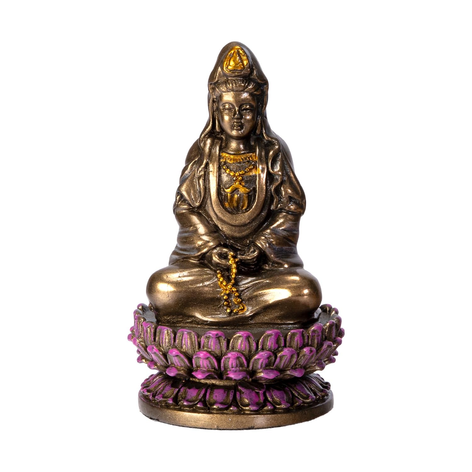 Pacific Giftware 3.4 Inch Hand Painted Resin Small Sitting Lotus Kuan Yin Statue, Bronze
