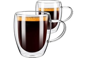 PARACITY Coffee Mugs Set of 2, Double Wall Coffee Mug 12 OZ, Glass Coffee Mugs with Handle, Insulated Coffee Mug for Cappuccino/Latte/Coffee, Borosilicate Glass Coffee Cups for Kitchen/Travel