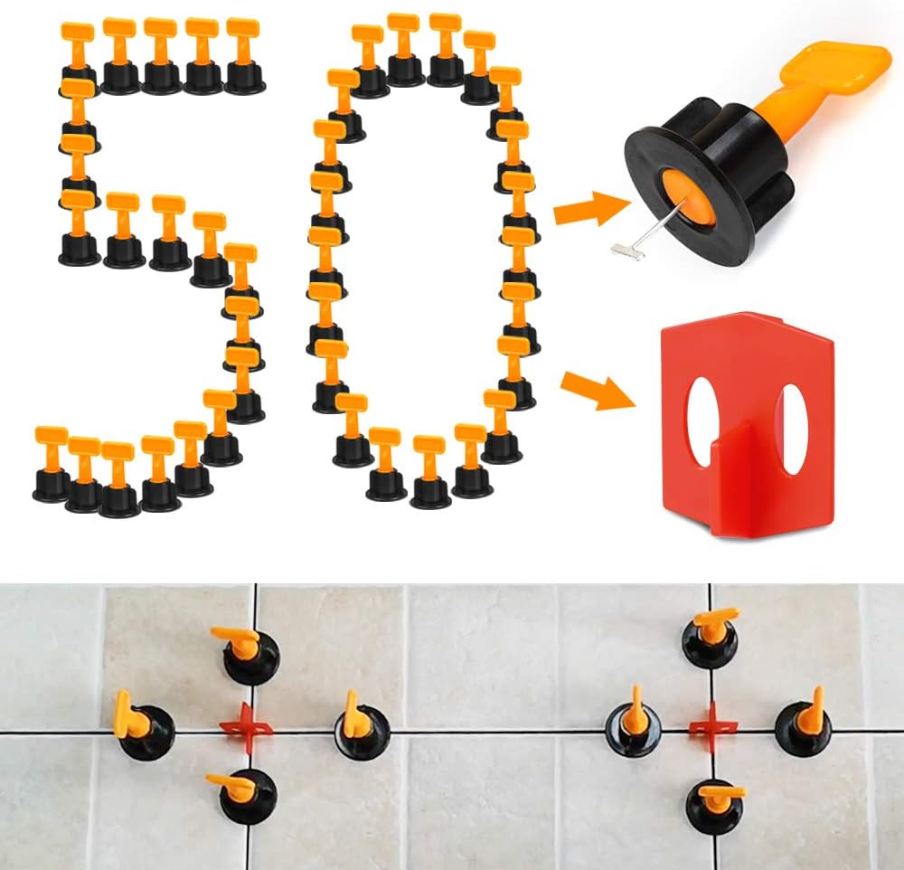 50 pcs Reusable Tile Leveler Spacers Plus 50 pcs Multifunctional Red
