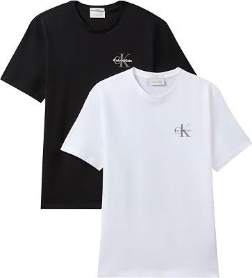 Uomo T-Shirt Maniche Corte Confezione da 2 Classic Micro Monologo con Scollo Rotondo, Nero (Black/Bright White), S