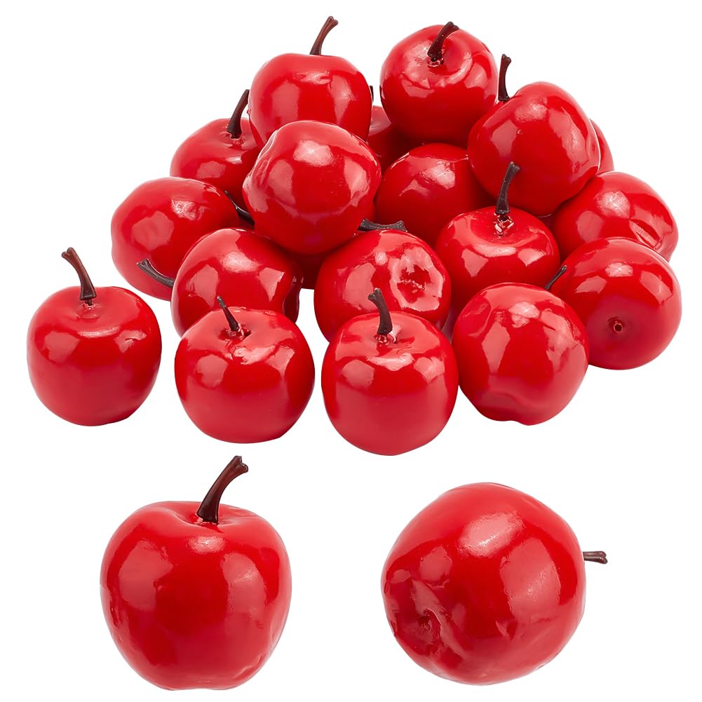 PH PandaHall 20pcs Mini Fake Apples, 1.7 x 1.4 Inch Artificial Apples Red Faux Apples Simulation Fruit Decor Christmas Decorative Apples Model for Home Kitchen Table Photography Party Photo Props