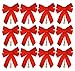 Set of 12 Large Red Velvet Christmas Bows with Dangling Metal Bell - Measures 10