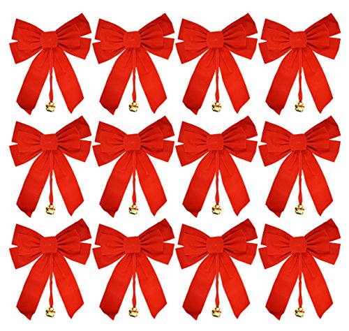 Set of 12 Large Red Velvet Christmas Bows 10