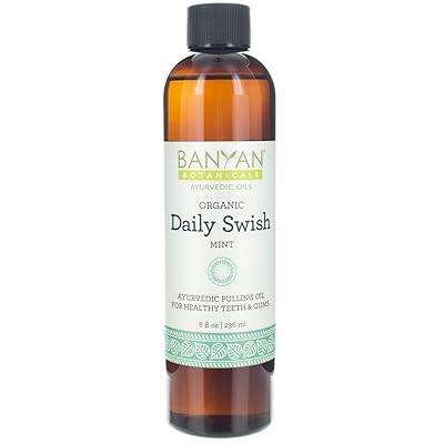 Banyan Botanicals Daily Swish Mint &ndash; Organic Ayurvedic Oil Pulling Mouthwash with Coconut Oil &ndash; for Oral Health, Detoxification, Healthy Teeth, Gums* &ndash; 8oz &ndash; Non GMO Sustainably Sourced Vegan