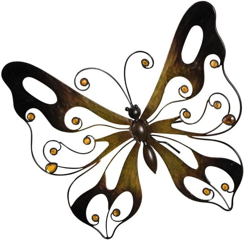 Metal Butterfly Wall Decor - Warm Brown Wall Art with Glass Pearls