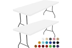 Moosfor Spandex 6 Foot Rectangle Table Cloth 2 Pack, Elastic Fitted Tablecloths for Picnic, Stretch Washable Patio Table Cover for Outdoor, Camping, Banquet and Parties (White, 30"x72")