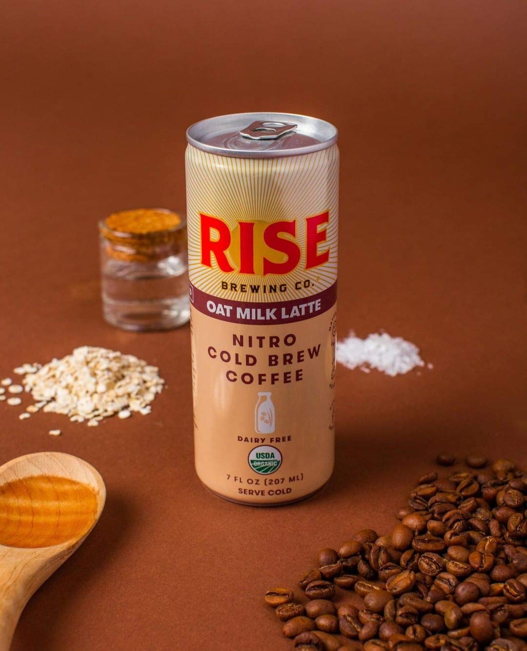 RISE Brewing Co. | Oat Milk Nitro Cold Brew Latte (12 Pack) 7 fl. oz. Cans - Organic, Non-GMO | No Sugar Added & Vegan | Draft Nitrogen Pour, Clean Energy, Low Acidity & Refreshingly Smooth: Grocery & Gourmet Food