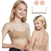 DANSHOW Girls Dance Bra Seamsless Nude Bras for Teens Girl with 2 Pairs of Clear Straps, Silicone Pads