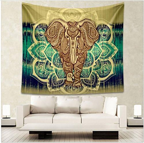 Singyico Indian Elephant Tapestry, Hippie Tapestries, Tapestry Wall Hanging, Indian Black &amp; White Tapestry , Bohemian Dorm Decor Mandala Tapestries (210150CM（8360inch）, E-Yellow)