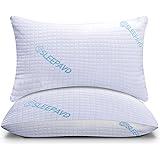 Shredded Memory Foam Pillows - Gel Pillow Queen Size Set of 2 - Bamboo Gel Cooling Memory Foam Pillows for Bed - Bed Pillows 