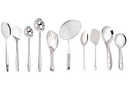 Petals Stainless Steel Cooking and Serving Spoon Set, 10-Pieces, Silver