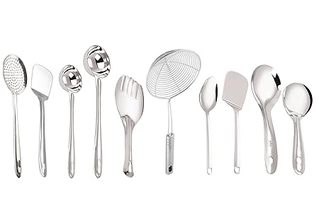 Petals - PET013 Stainless Steel Cooking and Serving Spoon Set, 10-Pieces, Silver
