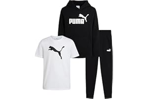 PUMA Boys Sweatpants Set - 3 Piece Fleece Pullover Hoodie Boys TShirt and Jogger Pants Youth Kids Activewear Set (8-16)