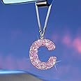 Bling Pink Car Accessories for Women Letter Charm, Rainbow Color Rear View Mirror Cute Crystal Pendant Car Decorations, Lucky Gifts Girly Diamond Rhinestone Charm Interior C