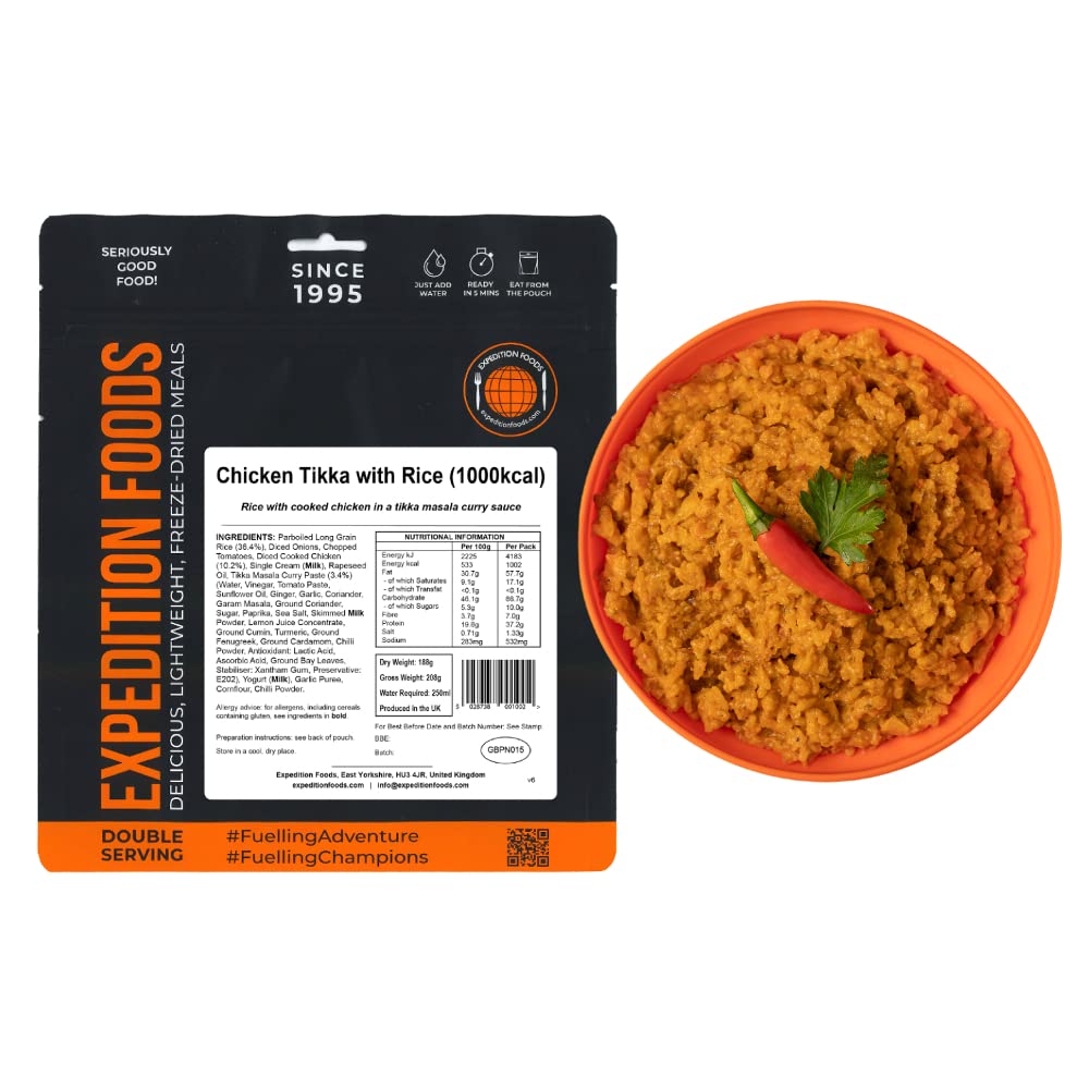 EXPEDITION FOODS Chicken Tikka with Rice (Double Serving / 1000KCAL) | Freeze-Dried Camping & Hiking Food