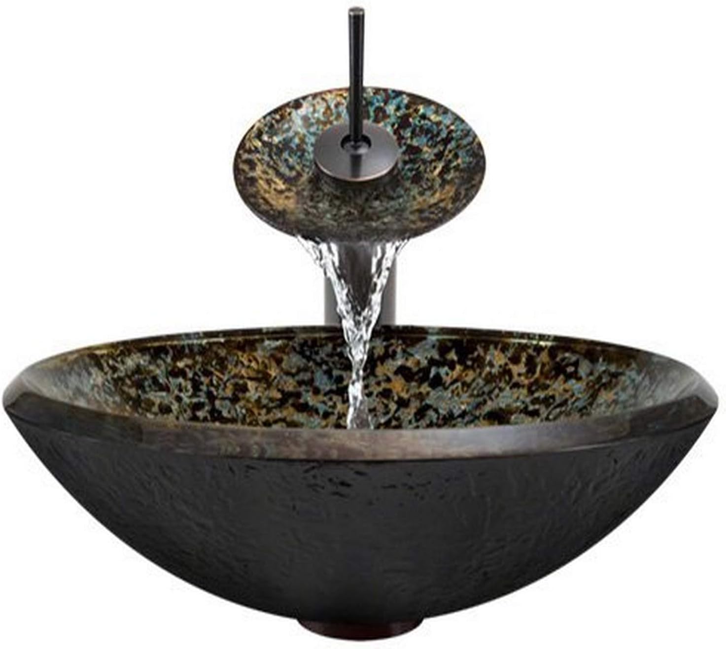 Aurora Sinks A25-ORB-V Bathroom Ensemble with Pop Up Drain, Hand Painted Glass Vessel, Sink, Ring and Waterfall Faucet, Oil Rubbed Bronze